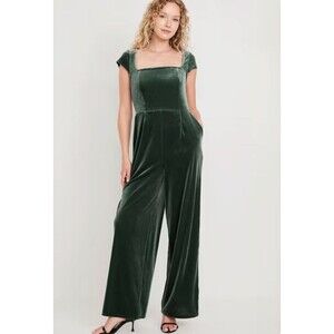 NWT Old Navy Fit & Flare Velvet Jumpsuit Dark Green Wide Leg w/POCKETS! Size XS